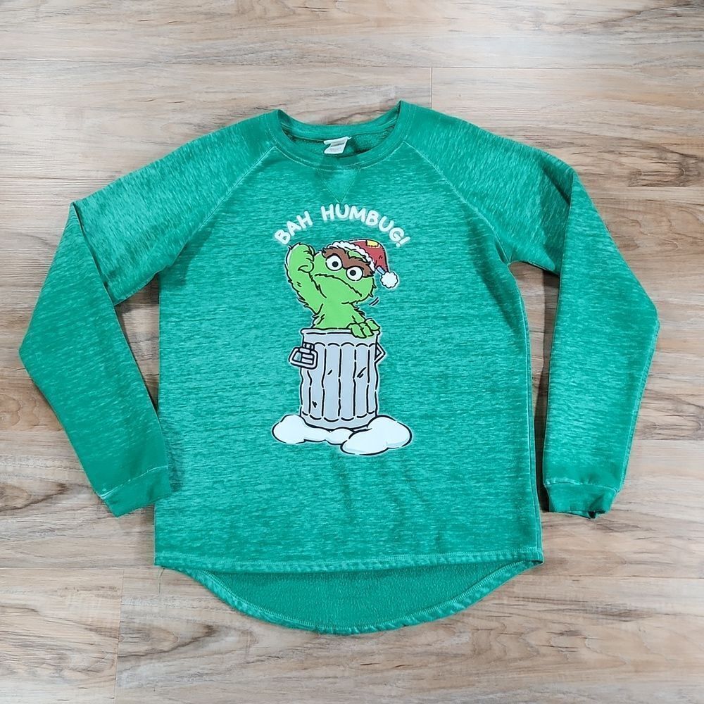 💚Sesame Street Green Oscar the Grouch Soft Lightweight Sweatshirt Large